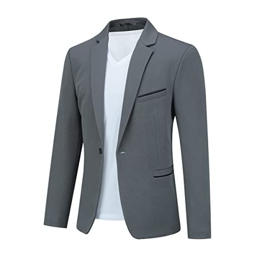 Allthemen Blazer da Uomo Slim Fit con Un Bottone Suit Jacket Giacca Elegante Formale for Wedding Business Evening da Lavoro Grigio XS