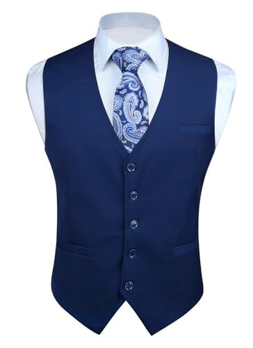 Enlision Blu navy Gilet da Abito da Uomo Slim Fit Tinta Unita Cotone Panciotto Elegante Casual Moda Smanicato Scollo a V Matrimonio Formale Lavoro Cerimoni 4XL