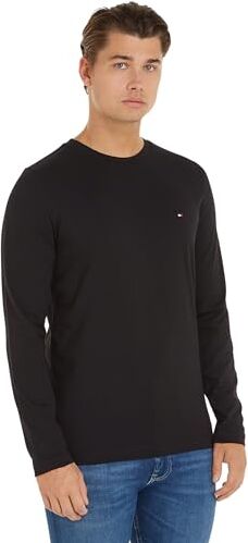 Tommy Hilfiger Maglietta Maniche Lunghe Uomo Tommy Logo Cotone, Nero (Black), L