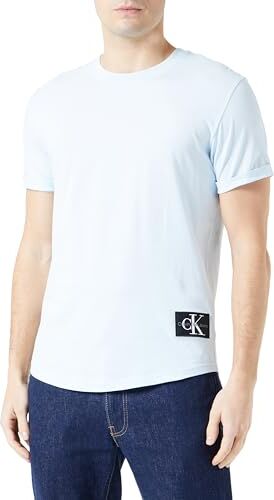 Calvin Klein Badge Turn UP Sleeve J30J323482 Top in Maglia a Maniche Corte, Blu (Keepsake Blue), S Uomo