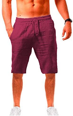 U/D Pantaloncini da spiaggia estivi da uomo in lino casual dalla vestibilità classica con coulisse (L, leency)