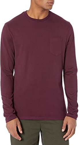 Amazon Essentials T-Shirt a Maniche Lunghe Slim Uomo, Bordeaux, XL