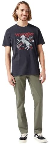 Wrangler Americana Tee T-Shirt, Nero Sbiadito, L Uomo