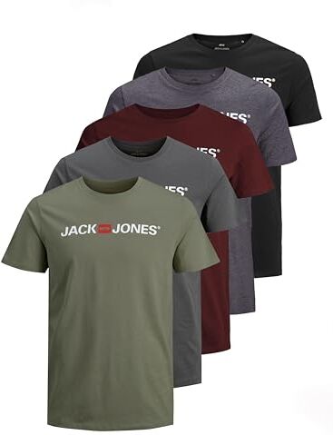 Jack & Jones logo JJECORP Tee SS Crew Neck Maglietta da uomo a girocollo, confezione risparmio, con stampa grafica, L