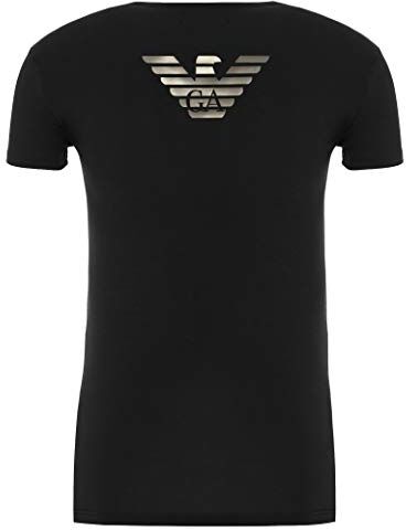 Emporio Armani 111035 9A725 Maglietta a Maniche Corte, Girocollo, da Uomo Logo Nero/Argento. M