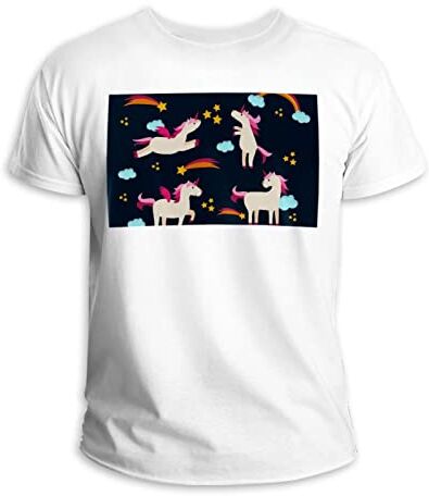 Generic T-shirt girocollo in 100% cotone unisex Unicorni nel cielo, Multicolore, One Size-4X-Large