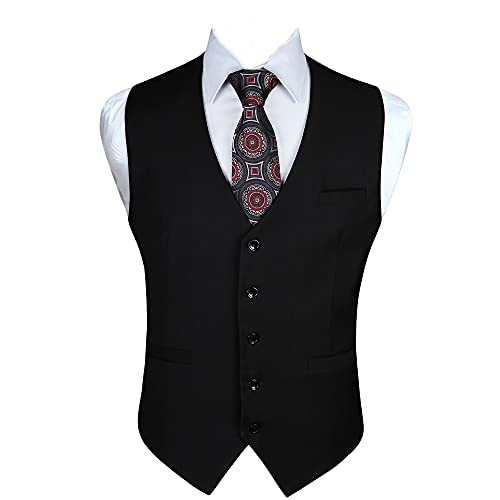 Enlision Gilet da Abito da Uomo Slim Fit Tinta Unita Cotone Panciotto Elegante Casual Moda Smanicato Scollo a V Matrimonio Formale Lavoro Cerimoni Nero 2XL