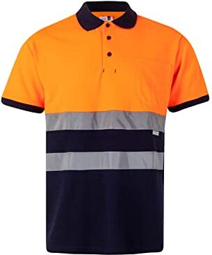 Velilla Polo in Cotone ad Alta visibilità, Bicolore e Manica Corta Blu e Fluoro Taglia M, Blu Navy e Arancione Fluoro, M, Blu Marino e Arancio Fluoro, M