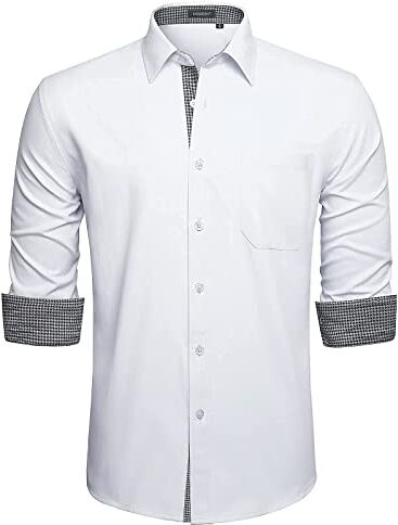 HISDERN Camicia Bianco da Uomo Maniche Lunghe Business Regular Fit Camicie Elegante Formale Camicie Uomo Classica Cotone Camicia da Uomo