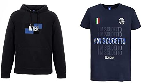 Inter New Logo Felpa con Cappuccio Black, XXL & New Logo T-Shirt Black