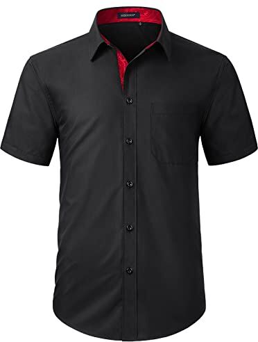 HISDERN Camicia da Uomo Nera a Maniche Corte per Camicia Casual Estiva da Uomo con Taschino sul Petto, XL