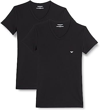 Emporio Armani Underwear 2-Pack T-Shirt V Neck, Black/Black, S Uomo