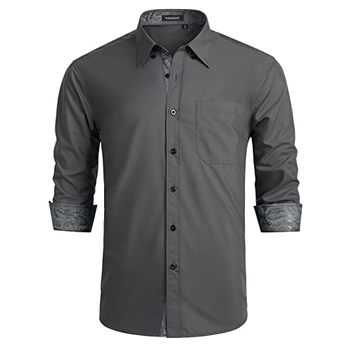 HISDERN Camicia da Uomo Business Regular Fit Camicie Eleganti abbottonate Lunga Sheve con Tasca