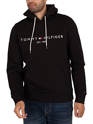 Tommy Hilfiger Logo Hoody Felpa, Jet Black, L Uomo