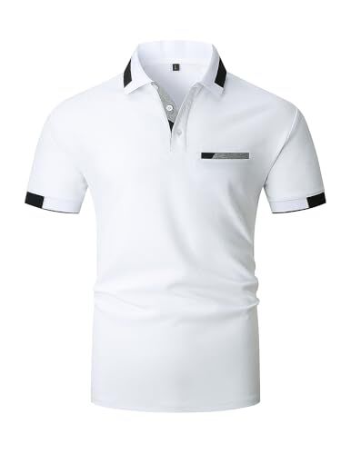 LIUPMWE Polo Uomo Manica Corta Elegante Estiva Polo Casual Golf Business Polo T-Shirt con Tasca Magliette M-3XL,Bianco 02,M