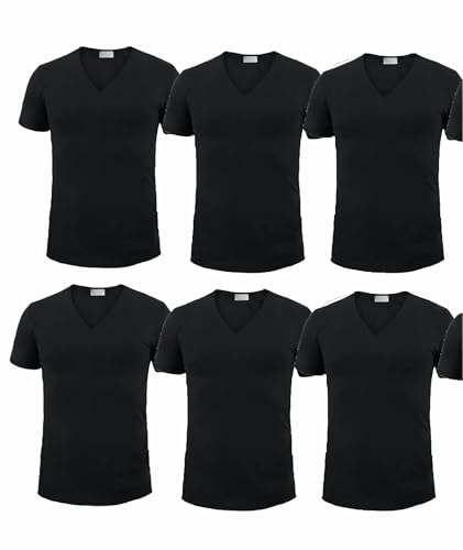 Liabel Pack 6 T-Shirt Manica Corta Cotone Bianco Assortito Art.4428 (6 Pack Scollo V. Nero 8 / 3XL)