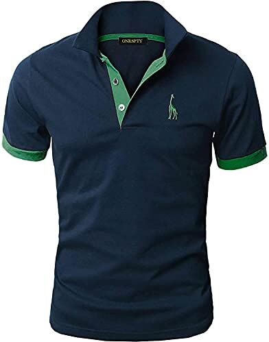 GNRSPTY Polo da Uomo Manica Corta Ricami Fulvi Casual Chic Poloshirt Camicia T-Shirt Estate,Marine+Verde,M