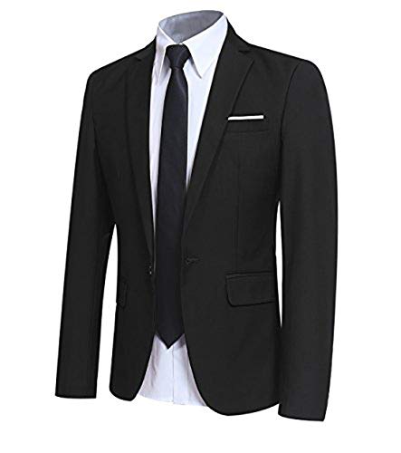 Allthemen Blazer da Uomo Slim Fit Formale Giacca da Abito One Button Monopetto Casual Tuxedo Suit Giacche Smart Blazer Nero L