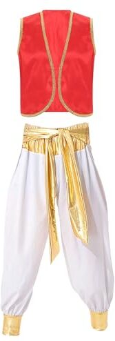 CHICTRY 3 Pezzi Costume da Principe Arabo Uomo Velluto Gilet + Cintura + Pantaloni Bloomers Costume di Halloween Gioco di Ruolo Cosplay Aladino Travestimento Carnevale Borgogna C M