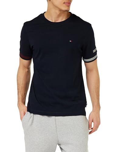 Tommy Hilfiger T-shirt Maniche Corte Uomo Flag Cuff Tee Scollo Rotondo, Blu (Desert Sky), XXL