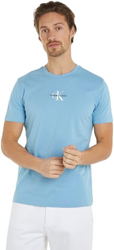 Calvin Klein Monologo Regular Tee , Maglia A Maniche Corte Uomo, Blu (Dusk Blue), XXL