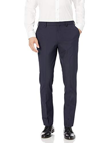 Amazon Essentials Pantaloni da Abito Elasticizzati Anti-Grinze Slim Uomo, Blu Marino, 28W / 28L