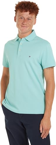 Tommy Hilfiger Maglietta Polo Maniche Corte Uomo 1985 Slim Slim Fit, Turchese (Tradewinds Aqua), XL