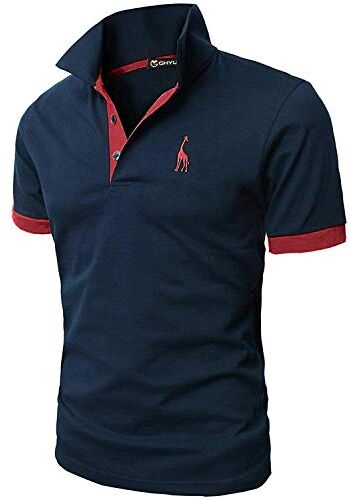 GHYUGR Polo Uomo Basic Manica Corta Tennis Golf T-Shirt Ricami Fulvi Maglietta Poloshirt Camicia (L, Navy+Rosso)