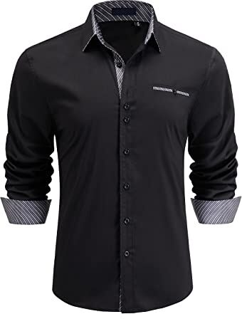 Enlision Camicie da Uomo Casual Camicia Elegante Maniche Lunghe Camicie Regolare Classiche Formal Camicia Nero/Grigio XXL