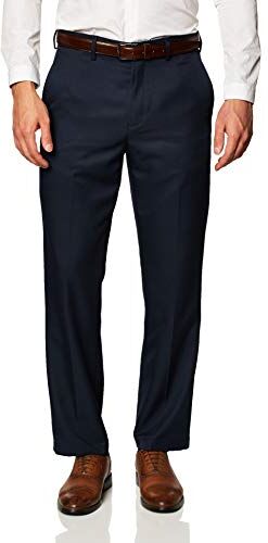 Amazon Essentials Pantaloni da Abito Senza Pinces con Vita Espandibile in Vita e Vestibilità Classica Uomo, Blu Marino, 33W / 34L