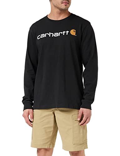 Carhartt T-Shirt Pesante, Vestibilità Comoda, Manica Lunga, Grafica Del Logo, Uomo, Nero, L