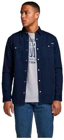 Jack & Jones Jjesheridan Shirt L/S Noos Camicia, Blu (Dark Navy), L Uomo