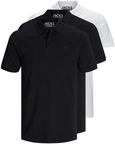 Jack & Jones Confezione da 3 polo da uomo slim fit, a maniche corte, colore nero, bianco, blu, grigio, taglie: XS, S, M, L, XL, XXL, XXL