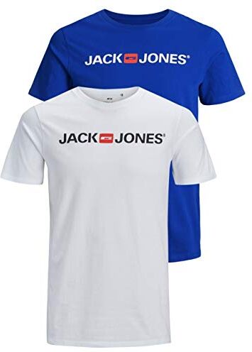 Jack & Jones Maglietta da Uomo con Logo JJECORP, 2 Pezzi Confezione da 2 Colori (White/Surf The Web). XXXL