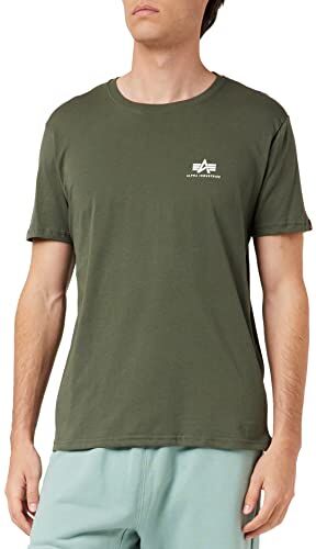 Alpha Maglietta Basic T Small Logo per Uomo T-Shirt, Dark Olive