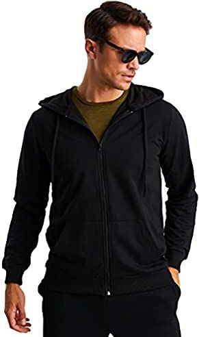 Björn Swensen Felpa con Cappuccio Uomo Giacca Sottile Sottile Transition Jacket BS2001 Nero Large