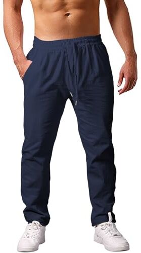 heekpek Pantaloni Uomo Casual Cotone Pantaloni Estivi Uomo Comodi Pantaloni con Tasconi Uomo per Spiaggia, Marina, M