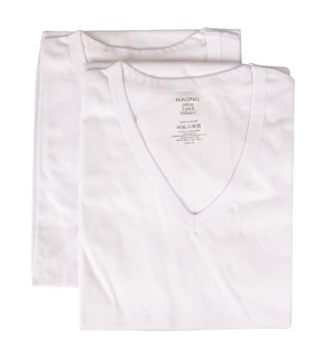 RAGNO Confezione 2 t-Shirt Uomo Maglietta Intima Manica Corta Camiciola Scollo V Cotone Bipack Articolo 601418, 010B Bianco, XXL