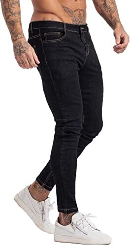 GINGTTO Jeans Skinny Uomo Slim Fit Elasticizzato Denim Pantaloni Casual Nero 34W/30L