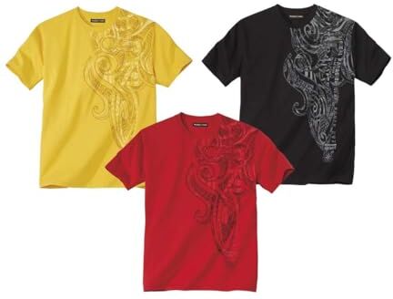 ATLAS FOR MEN Set di 3 t-shirt da uomo a girocollo, maniche corte, motivo grafico stampato T-Shirt in cotone, bianca, antracite e arancione. Disponibile in taglie grandi dalla M alla 5XL., XXL