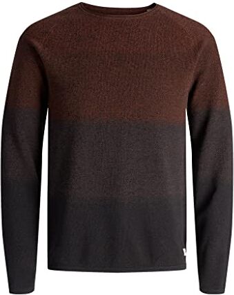 Jack & Jones Men Knit Sweater   Round Neck Basic Longsleeve Pullover   Cotton Shirt JJEHILL, Colore:Bruno, Dimensione Maglia:S