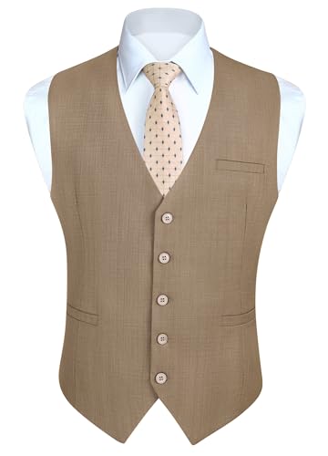 Enlision Gilet da uomo Gilet formale da uomo nel Regno Unito Gilet da abito in tinta unita per matrimoni, feste, affari, Marrone XS