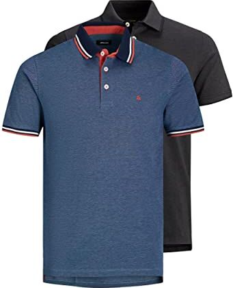 Jack & Jones Uomo JJEPAULOS Polo SS 2PK, Dark Grey Melange/1DGM1DenimBl, M