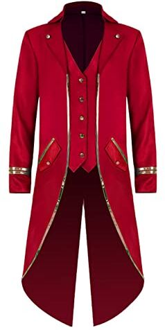 TSIRNK Steampunk Frack Cappotto da uomo Halloween Cosplay (rosso, 4XL)