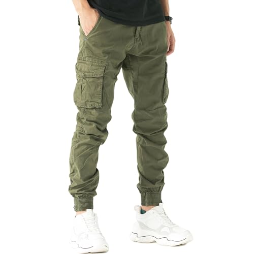 Toocool Pantaloni Uomo Cargo Militari tasconi Laterali Casual Cotone G6538 [38/tg 52,F7210 Estivo Verde]