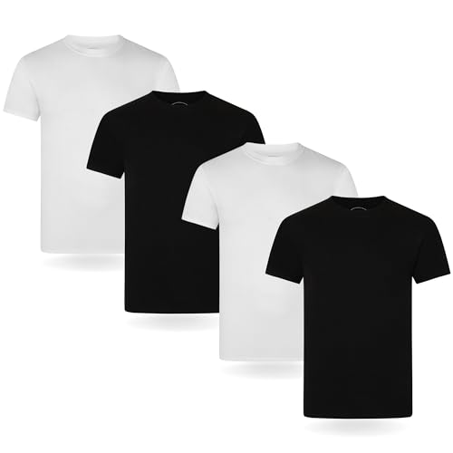 FM London (confezione da 4), magliette biologiche da uomo Magliette da uomo di peso medio, confezione multipla da indossare ogni giorno Senza etichetta, comode, Nero, Bianco, XXL