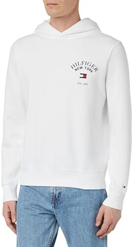 Tommy Hilfiger Arched Varsity Hoody  Felpe con Cappuccio, Bianco (White), XS Uomo