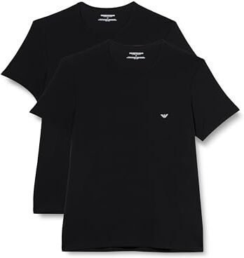 Emporio Armani Underwear 2-Pack T-Shirt Crew Neck Logo, Black/Black, M Uomo