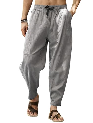 CheChury Pantaloni Lino Uomo Estivi Casual Pantaloni Elasticizzati Leggeri da Yoga Casual Pantalone vestibilità Larga Elasticizzati con Coulisse Pantaloni a Gamba Dritta per Spiaggia Turismo