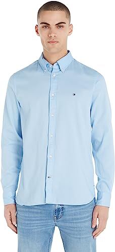 Tommy Hilfiger Camicia Uomo Core Flex Dobby Maniche Lunghe, Blu (Calm Blue), S